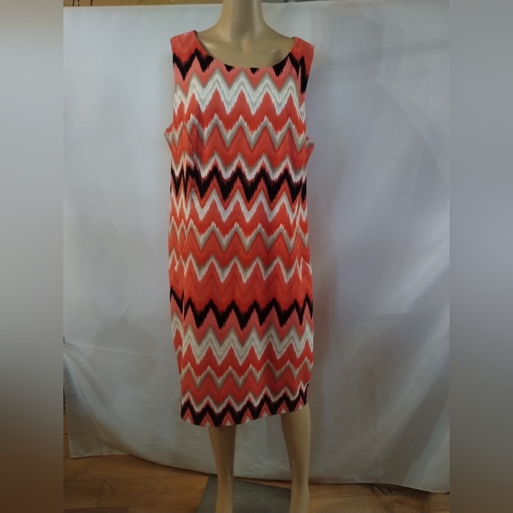 AGB Dress Size 20W Orange Chevron Print Sleeveless Sheath Dress Plus Size